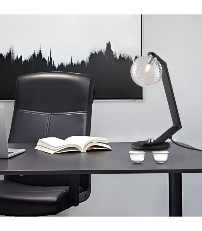 Cortland Table Lamp 1 Light G9 Black/Polished Chrome/Clear Ribbed Round Glass-4