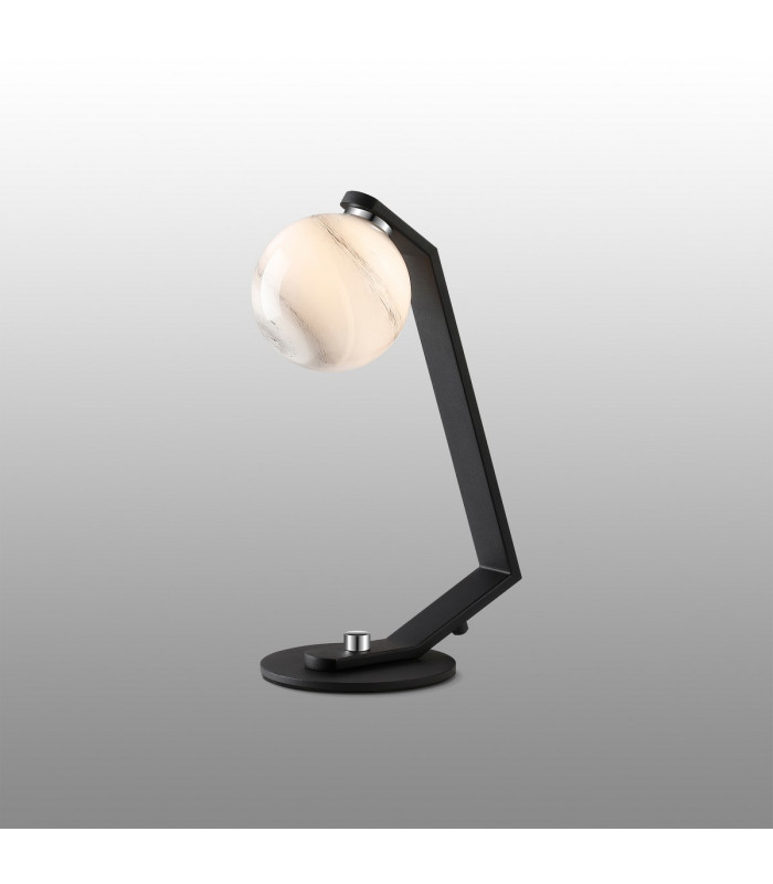 Cortland Table Lamp 1 Light G9 Black/Polished Chrome/Grey Round Marble Effect Glass-3