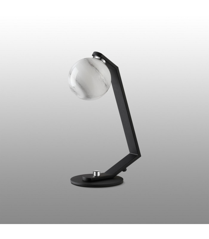 Cortland Table Lamp 1 Light G9 Black/Polished Chrome/Grey Round Marble Effect Glass-7