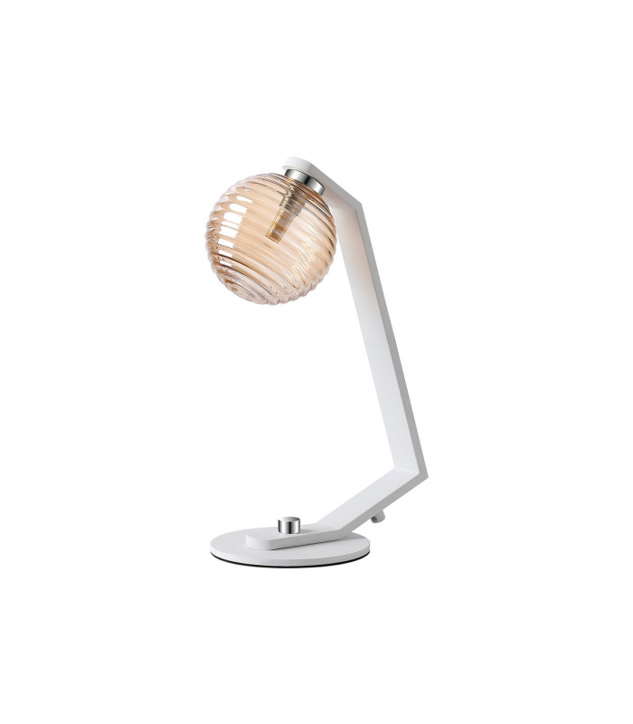 Cortland Table Lamp 1 Light G9 White/Polished Chrome/Amber Ribbed Round Glass-4