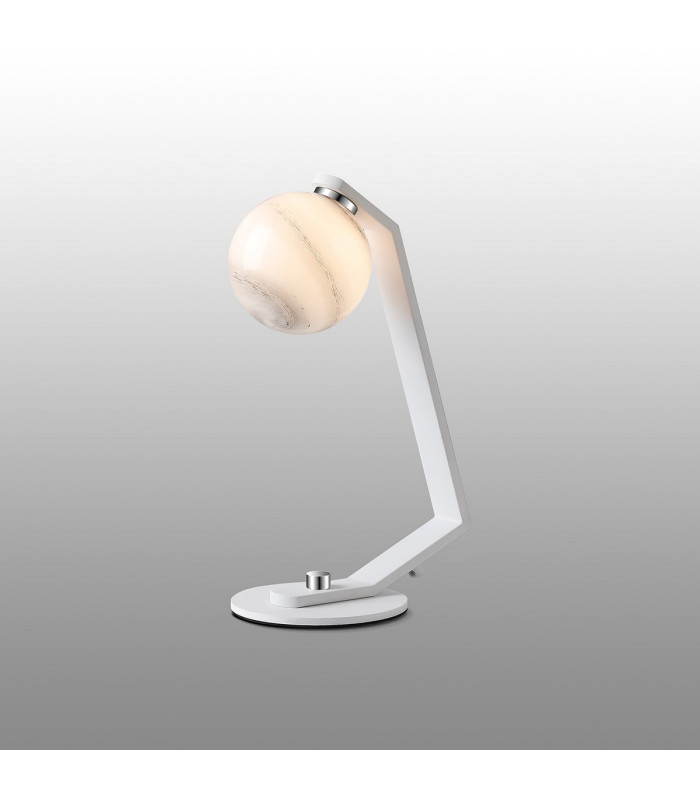 Cortland Table Lamp 1 Light G9 White/Polished Chrome/Grey Round Marble Effect Glass-3