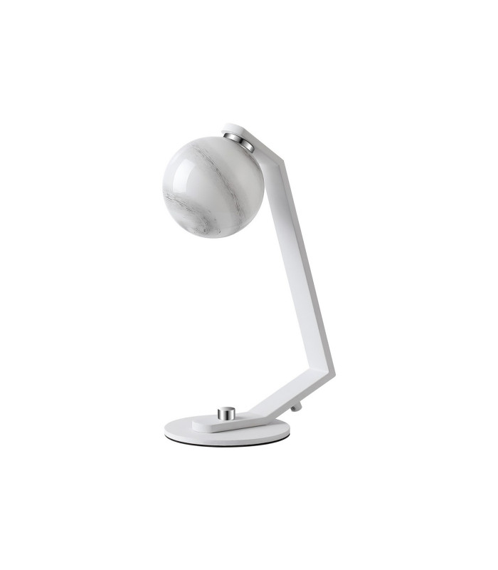 Cortland Table Lamp 1 Light G9 White/Polished Chrome/Grey Round Marble Effect Glass-4