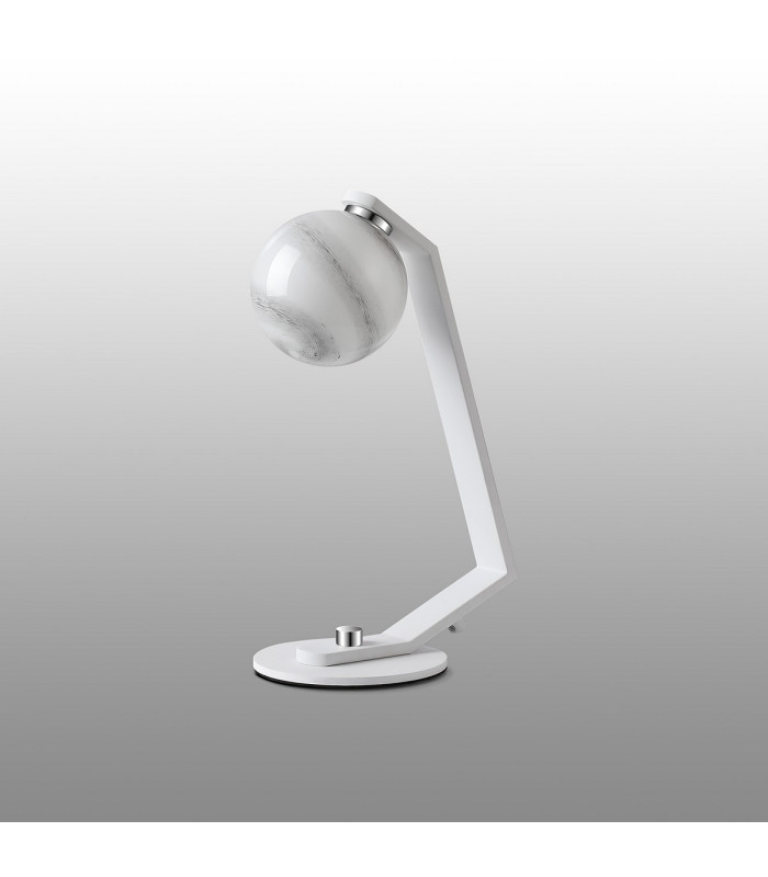 Cortland Table Lamp 1 Light G9 White/Polished Chrome/Grey Round Marble Effect Glass-7