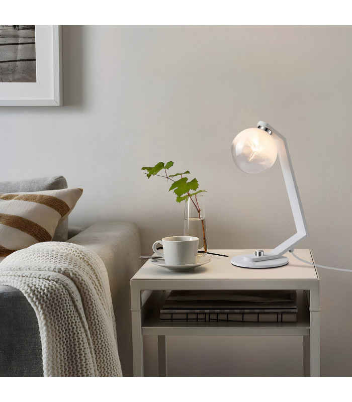 Cortland Table Lamp 1 Light G9 White/Polished Chrome/White Two-Tone Snow Specks Round Glass-4