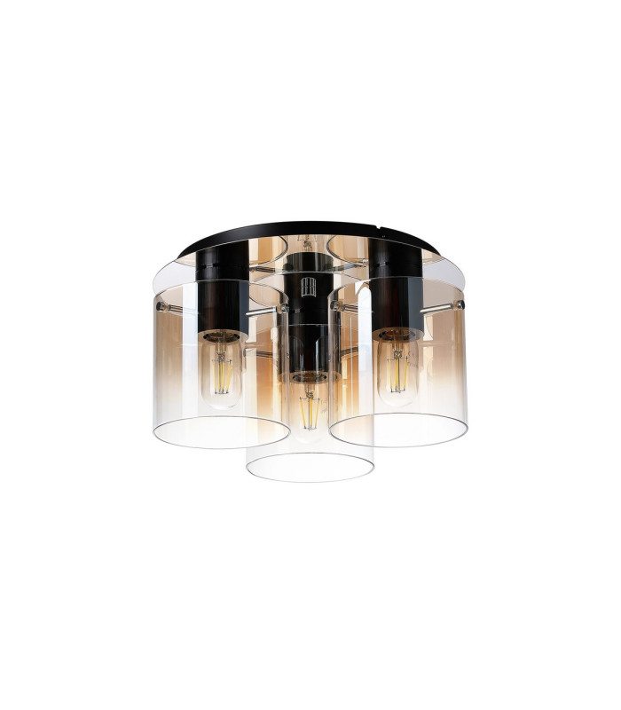 Ghent 37cm Round Ceiling Flush 3 Light Flush Fitting Black/Amber Fade Glass-4