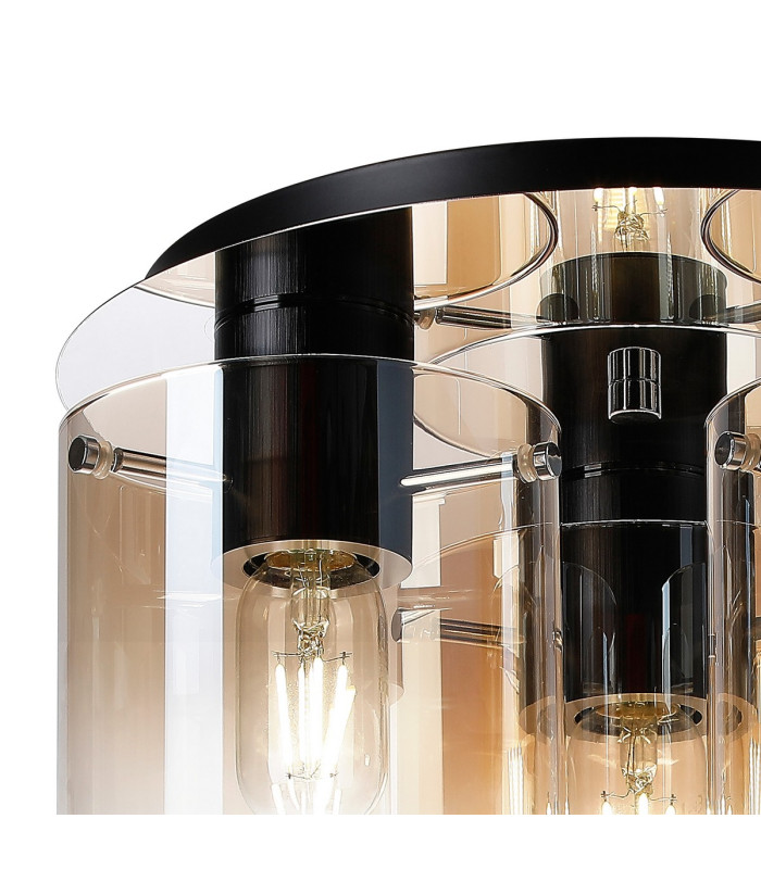 Ghent 37cm Round Ceiling Flush 3 Light Flush Fitting Black/Amber Fade Glass-5