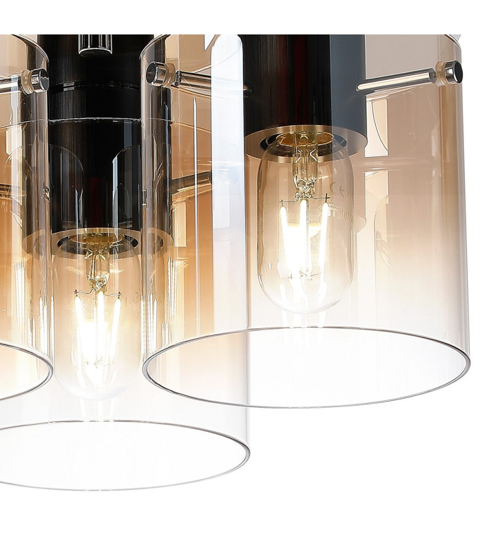 Ghent 37cm Round Ceiling Flush 3 Light Flush Fitting Black/Amber Fade Glass-6