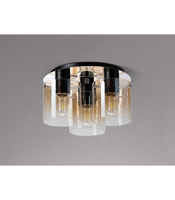 Ghent 37cm Round Ceiling Flush 3 Light Flush Fitting Black/Amber Fade Glass-7