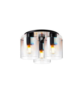 Ghent 37cm Round Ceiling Flush 3 Light Flush Fitting Black/Iridescent Fade Glass-1
