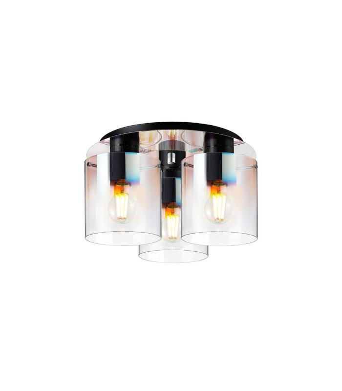 Ghent 37cm Round Ceiling Flush 3 Light Flush Fitting Black/Iridescent Fade Glass-1