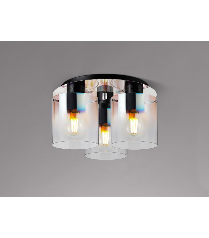 Ghent 37cm Round Ceiling Flush 3 Light Flush Fitting Black/Iridescent Fade Glass-3