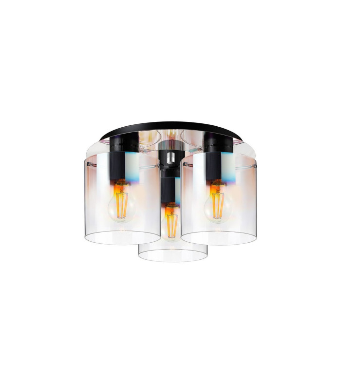 Ghent 37cm Round Ceiling Flush 3 Light Flush Fitting Black/Iridescent Fade Glass-4