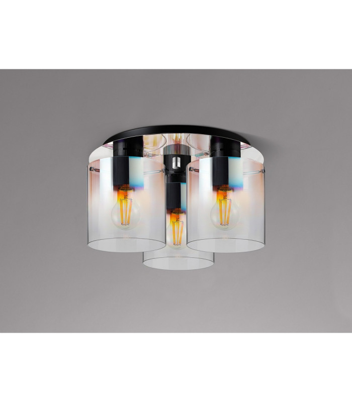 Ghent 37cm Round Ceiling Flush 3 Light Flush Fitting Black/Iridescent Fade Glass-7