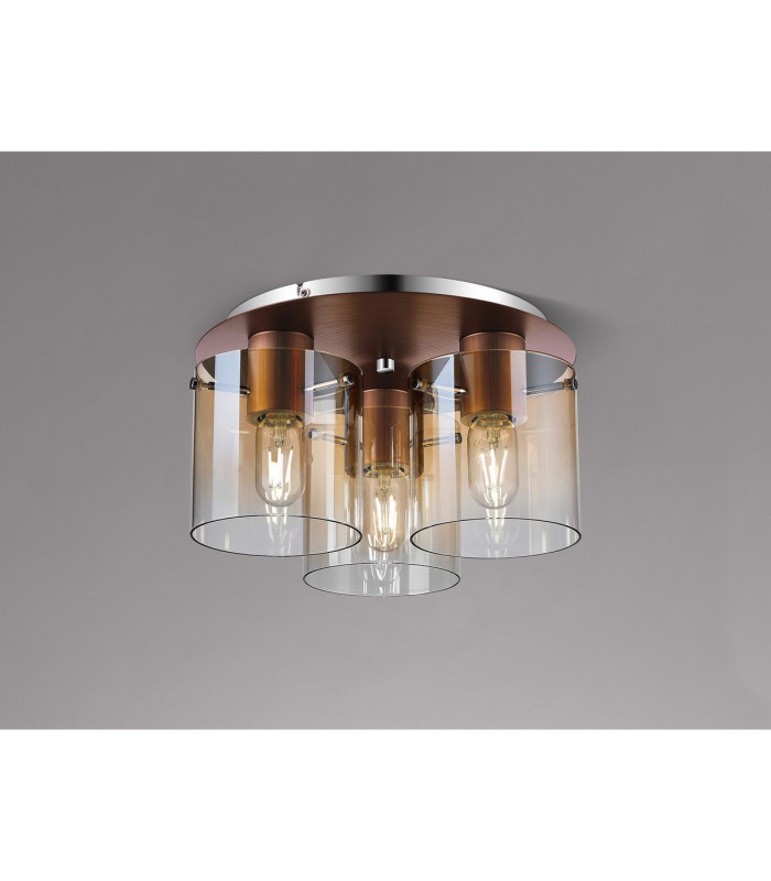 Ghent 37cm Round Ceiling Flush 3 Light Flush Fitting Mocha/Amber Fade Glass-3