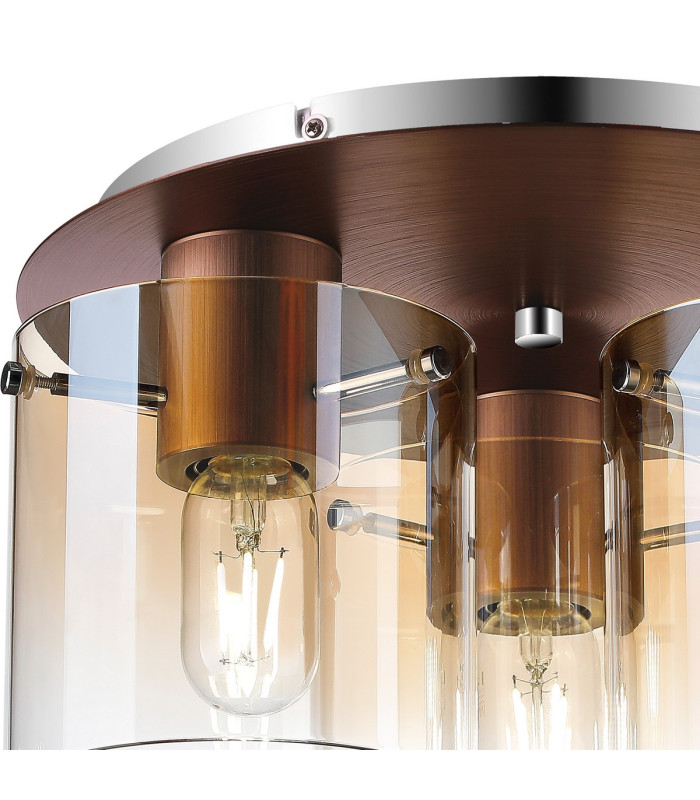 Ghent 37cm Round Ceiling Flush 3 Light Flush Fitting Mocha/Amber Fade Glass-5