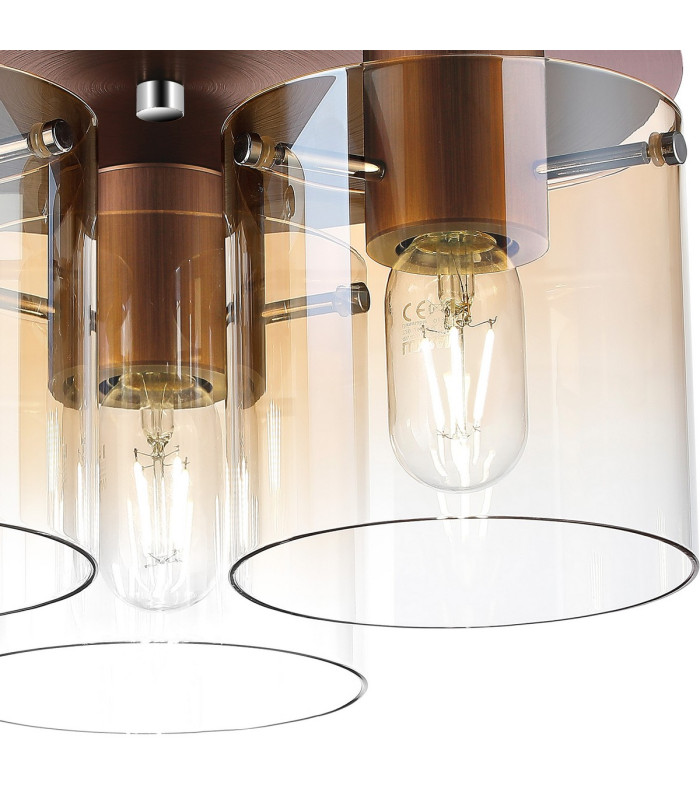 Ghent 37cm Round Ceiling Flush 3 Light Flush Fitting Mocha/Amber Fade Glass-6