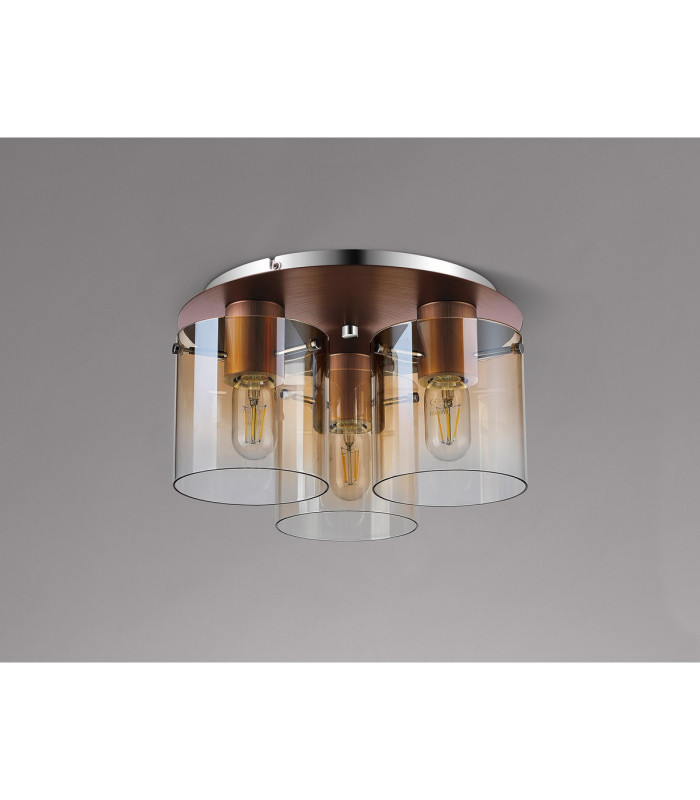 Ghent 37cm Round Ceiling Flush 3 Light Flush Fitting Mocha/Amber Fade Glass-7