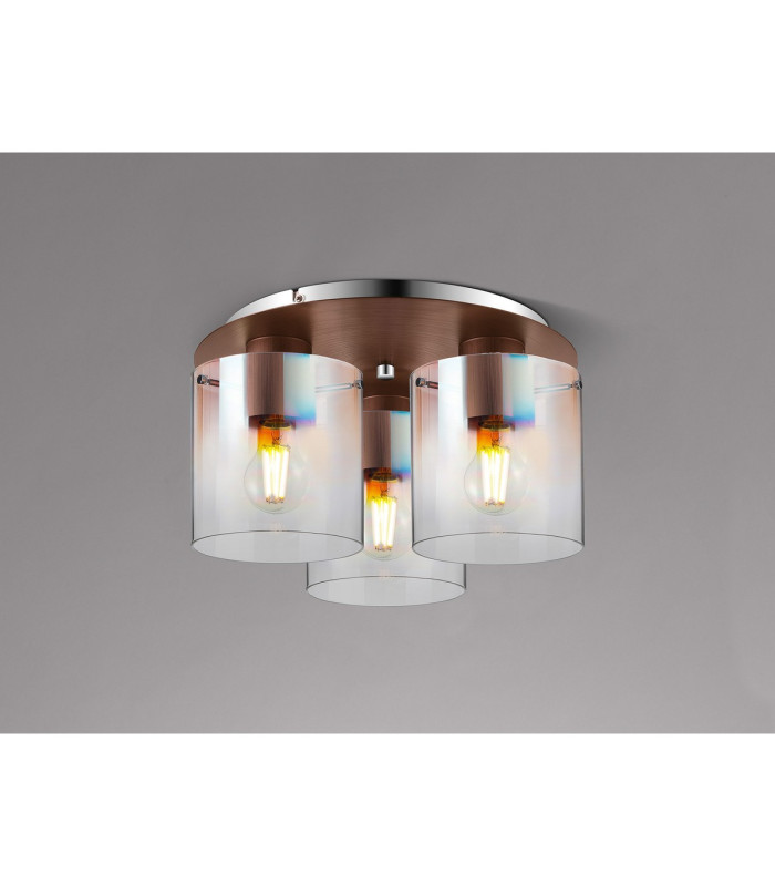 Ghent 37cm Round Ceiling Flush 3 Light Flush Fitting Mocha/Iridescent Fade Glass-3