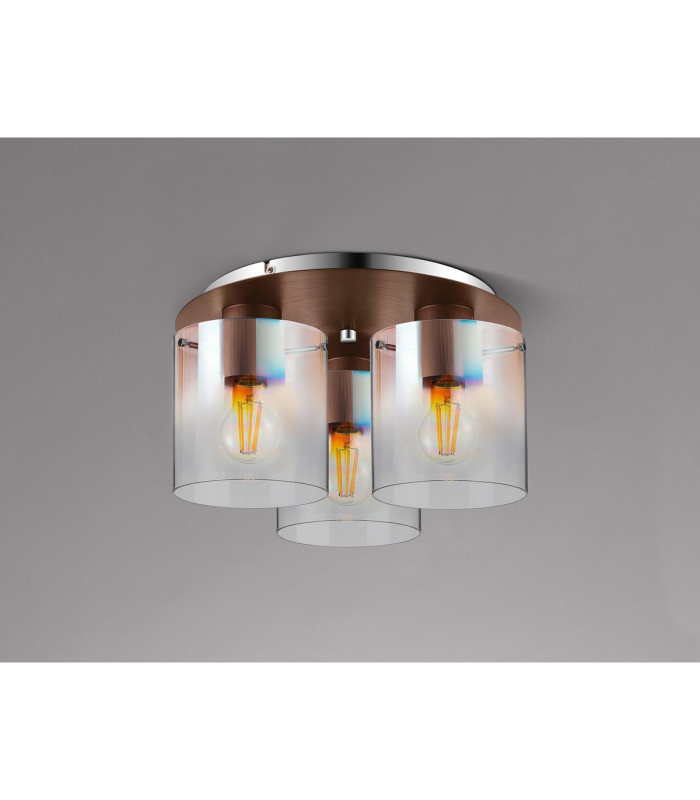 Ghent 37cm Round Ceiling Flush 3 Light Flush Fitting Mocha/Iridescent Fade Glass-7