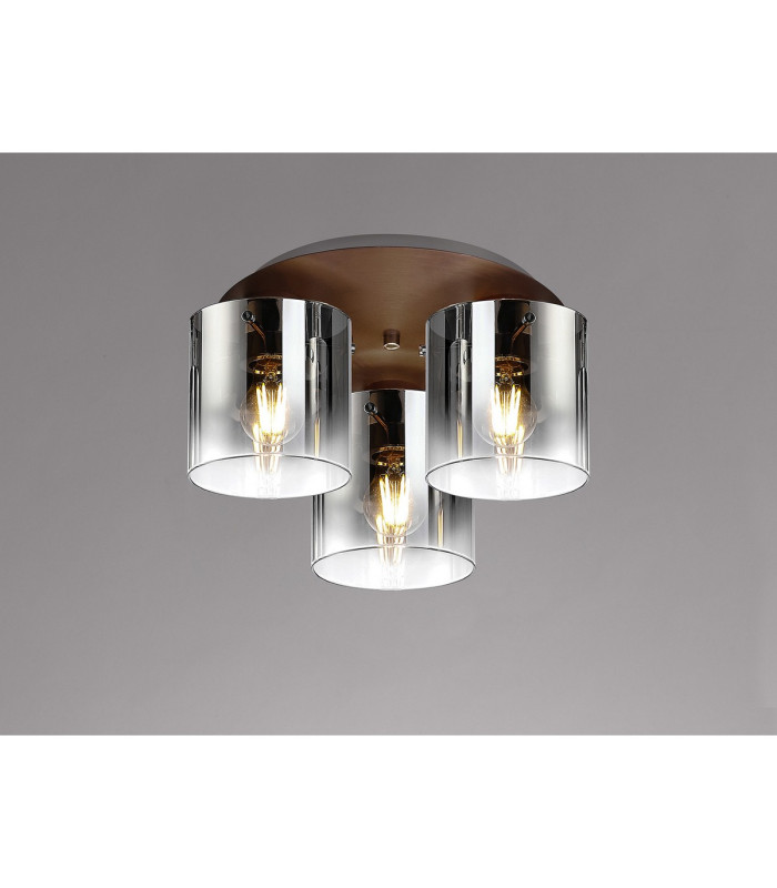 Ghent 37cm Round Ceiling Flush 3 Light Flush Fitting Mocha/Smoke Fade Glass-3