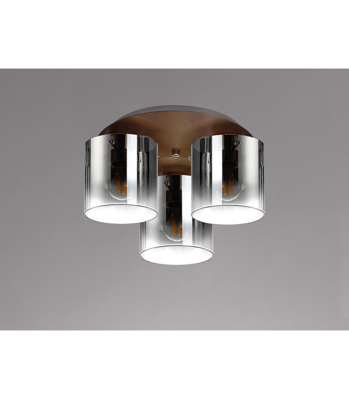 Ghent 37cm Round Ceiling Flush 3 Light Flush Fitting Mocha/Smoke Fade Glass-7