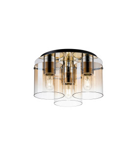 Ghent 37cm Round Ceiling Flush 3 Light Flush Fitting Polished Nickel/Black/Amber Fade Glass-1