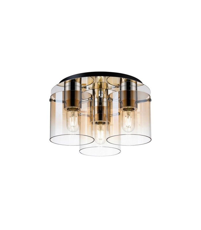 Ghent 37cm Round Ceiling Flush 3 Light Flush Fitting Polished Nickel/Black/Amber Fade Glass-1