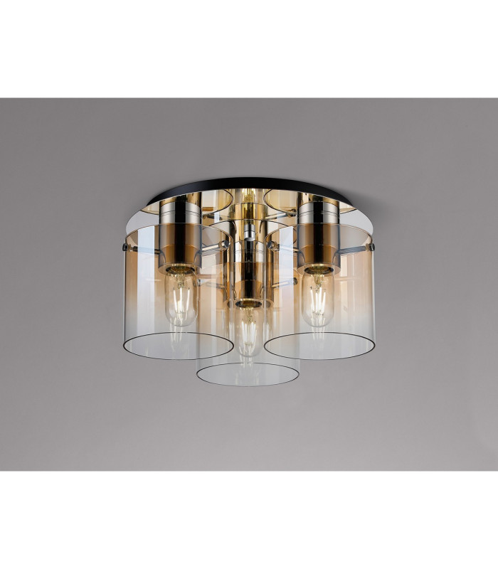 Ghent 37cm Round Ceiling Flush 3 Light Flush Fitting Polished Nickel/Black/Amber Fade Glass-3