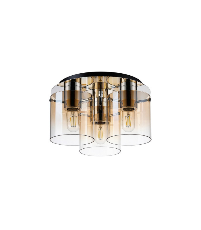Ghent 37cm Round Ceiling Flush 3 Light Flush Fitting Polished Nickel/Black/Amber Fade Glass-4