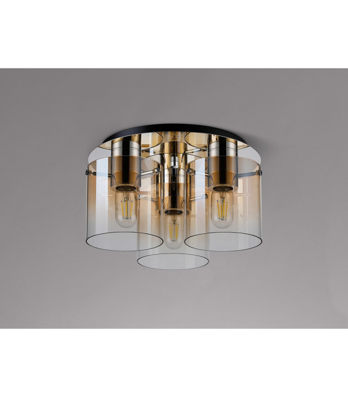 Ghent 37cm Round Ceiling Flush 3 Light Flush Fitting Polished Nickel/Black/Amber Fade Glass-7