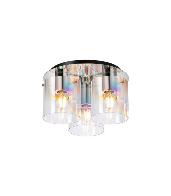 Ghent 37cm Round Ceiling Flush 3 Light Flush Fitting Polished Nickel/Black/Iridescent Fade Glass-1