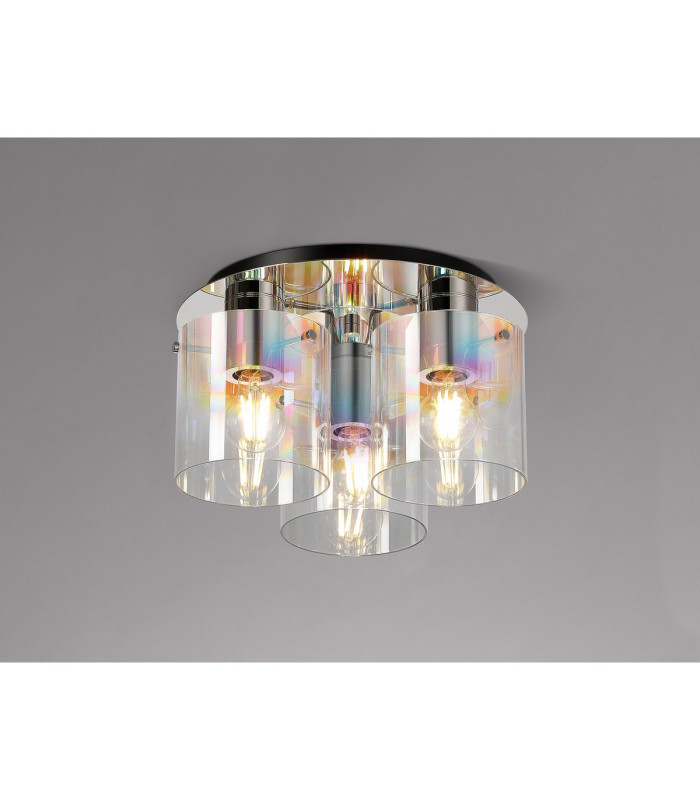Ghent 37cm Round Ceiling Flush 3 Light Flush Fitting Polished Nickel/Black/Iridescent Fade Glass-3