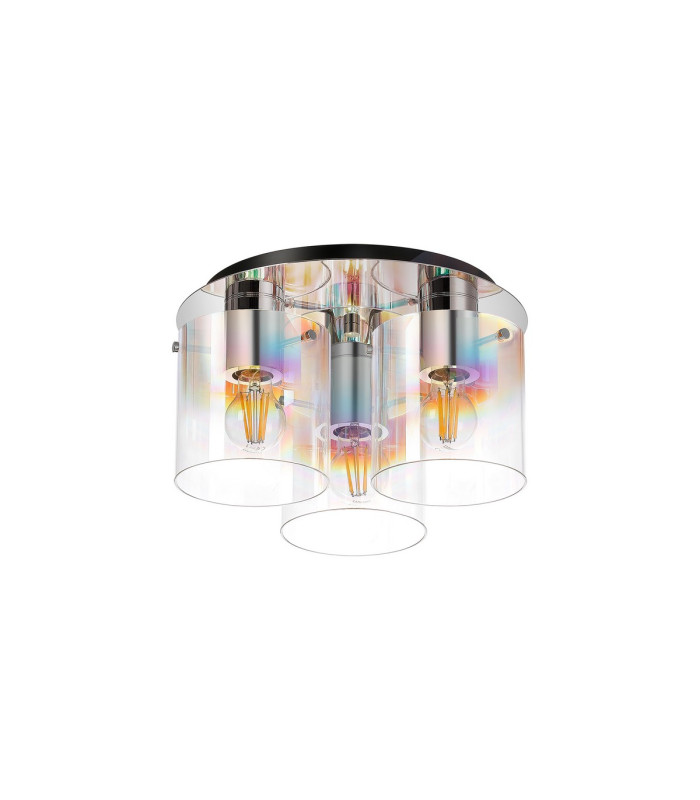Ghent 37cm Round Ceiling Flush 3 Light Flush Fitting Polished Nickel/Black/Iridescent Fade Glass-4