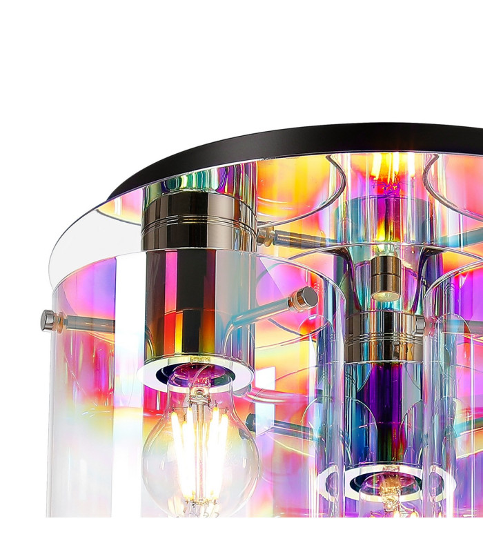 Ghent 37cm Round Ceiling Flush 3 Light Flush Fitting Polished Nickel/Black/Iridescent Fade Glass-5