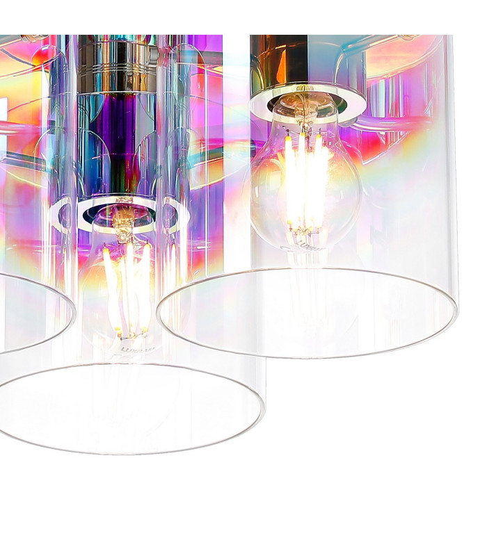 Ghent 37cm Round Ceiling Flush 3 Light Flush Fitting Polished Nickel/Black/Iridescent Fade Glass-6