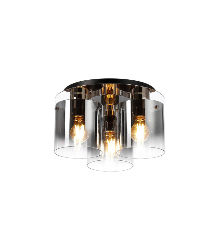 Ghent 37cm Round Ceiling Flush 3 Light Flush Fitting Polished Nickel/Black/Smoke Fade Glass-1