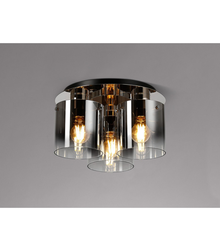 Ghent 37cm Round Ceiling Flush 3 Light Flush Fitting Polished Nickel/Black/Smoke Fade Glass-3