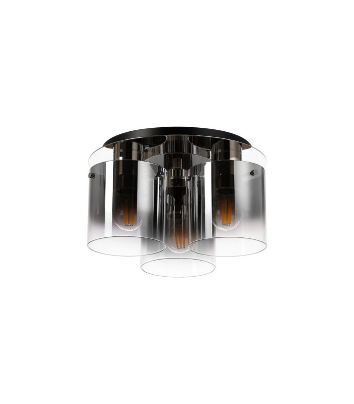 Ghent 37cm Round Ceiling Flush 3 Light Flush Fitting Polished Nickel/Black/Smoke Fade Glass-4
