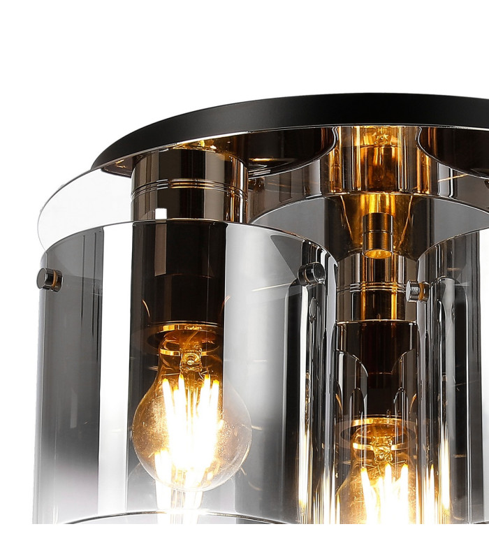 Ghent 37cm Round Ceiling Flush 3 Light Flush Fitting Polished Nickel/Black/Smoke Fade Glass-5
