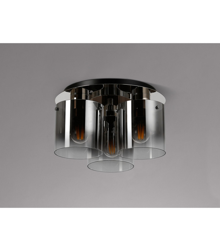 Ghent 37cm Round Ceiling Flush 3 Light Flush Fitting Polished Nickel/Black/Smoke Fade Glass-7