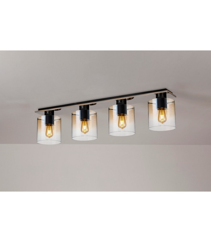 Ghent Linear Ceiling Flush 4 Light Flush Fitting Black/Amber Fade Glass-3