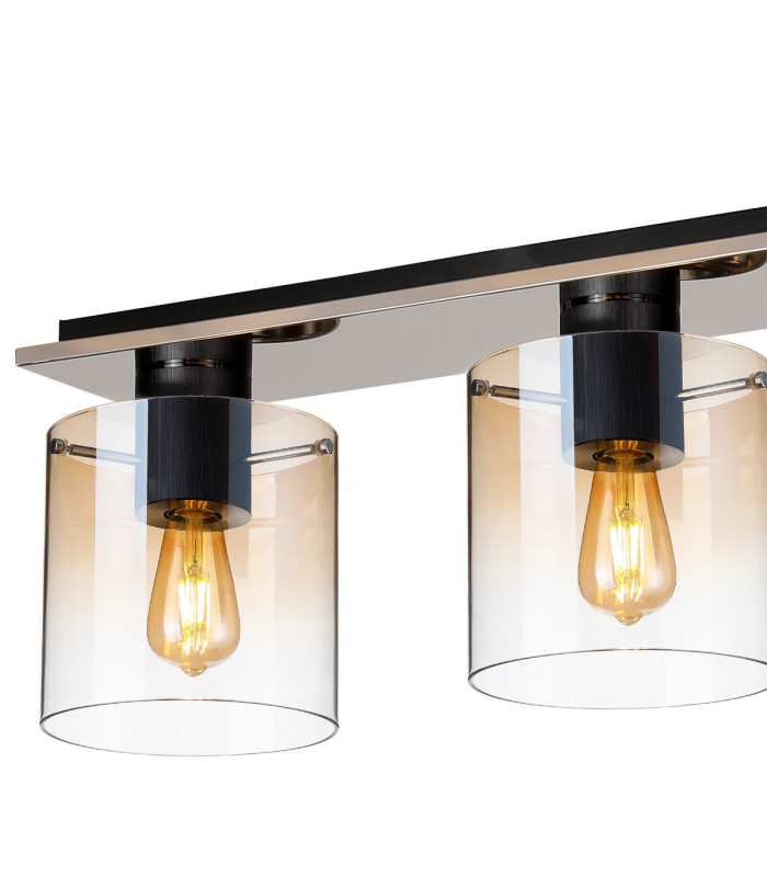 Ghent Linear Ceiling Flush 4 Light Flush Fitting Black/Amber Fade Glass-5