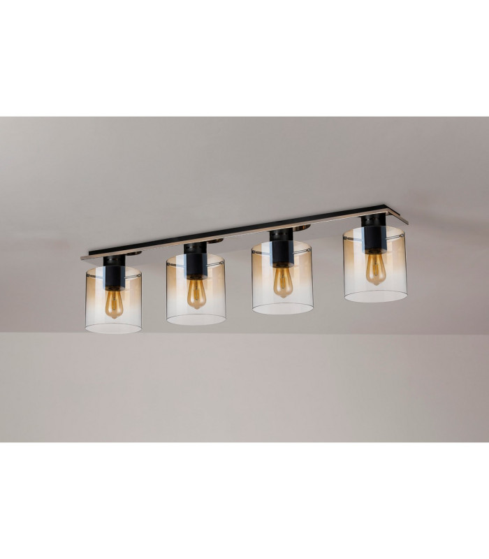 Ghent Linear Ceiling Flush 4 Light Flush Fitting Black/Amber Fade Glass-7