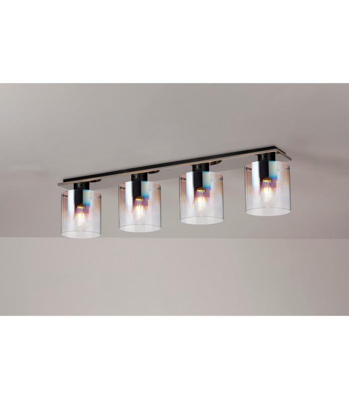 Ghent Linear Ceiling Flush 4 Light Flush Fitting Black/Iridescent Fade Glass-3