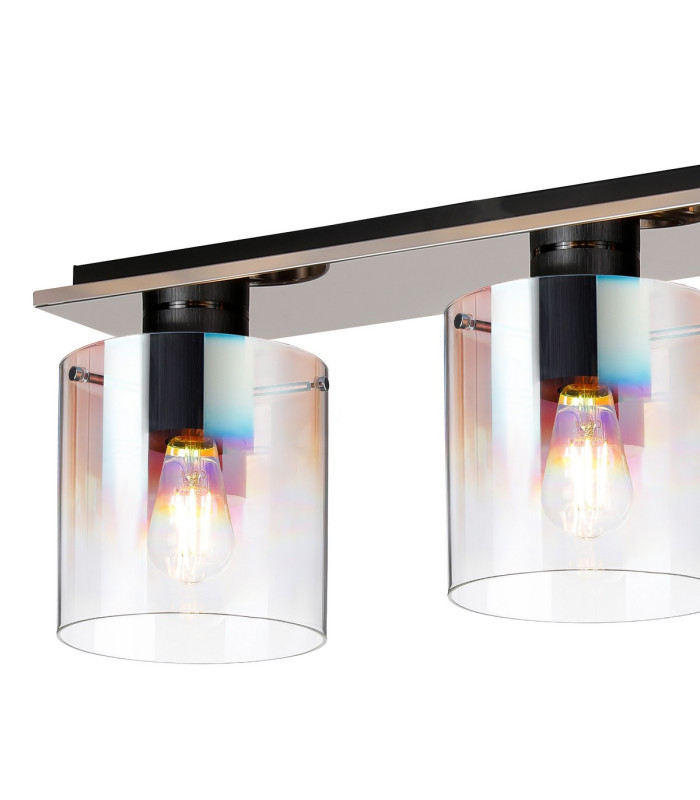 Ghent Linear Ceiling Flush 4 Light Flush Fitting Black/Iridescent Fade Glass-5