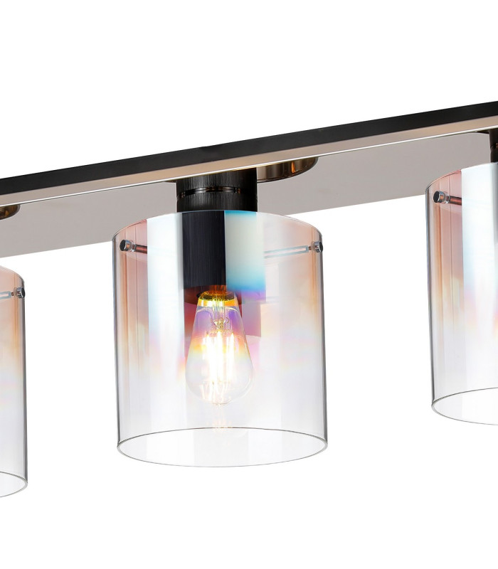 Ghent Linear Ceiling Flush 4 Light Flush Fitting Black/Iridescent Fade Glass-6