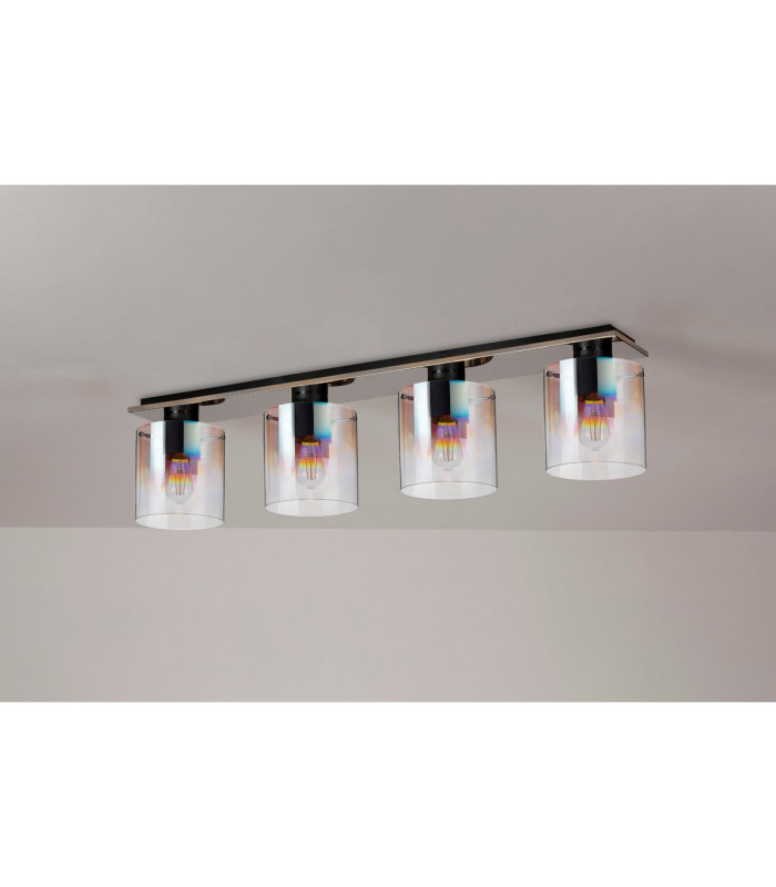 Ghent Linear Ceiling Flush 4 Light Flush Fitting Black/Iridescent Fade Glass-7