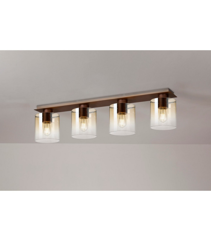 Ghent Linear Ceiling Flush 4 Light Flush Fitting Mocha/Amber Fade Glass-3