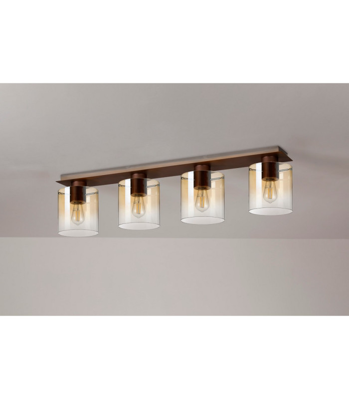 Ghent Linear Ceiling Flush 4 Light Flush Fitting Mocha/Amber Fade Glass-7
