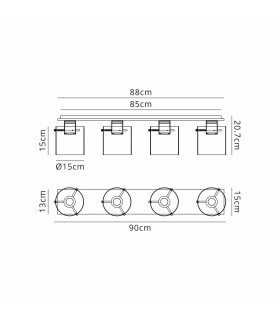 Ghent Linear Ceiling Flush 4 Light Flush Fitting Mocha/Amber Glass-2